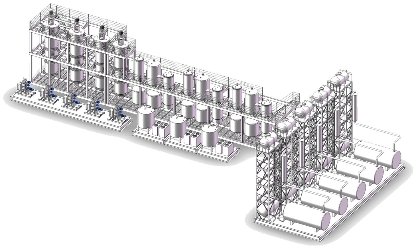 Modelo 3D isométrico de una unidad modular de destilación.